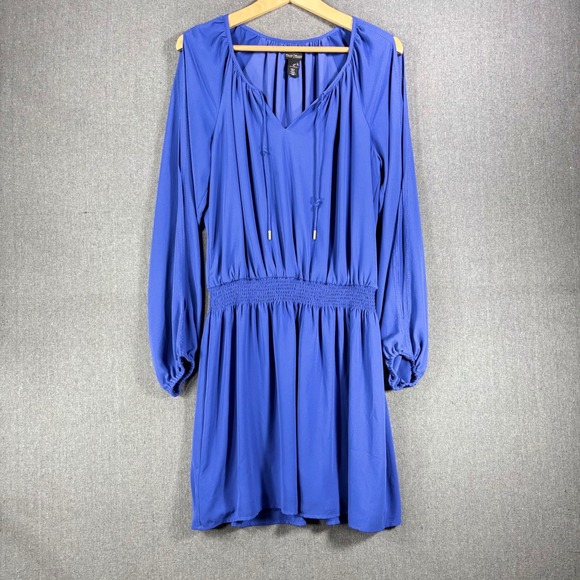 White House Black Market Dresses & Skirts - White House Black Market Dress Womens 12 Blue Cold Shoulder Smocked Waist V-Neck